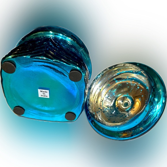 APOTHECARY MERCURY GLASS TEAL BLUE DECORATIVE BOX 6.25”x 4.75” CRACKER BARREL - Picture 4 of 13